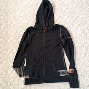 Alp N Rock Hoodie Sweatshirt Black Full Zip Thin Lightweight Print 2 Women XS